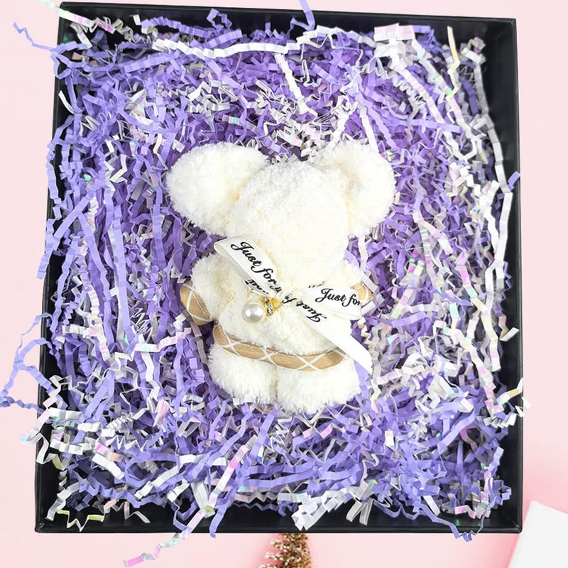 Amsthow Shredded Paper Gift Basket Stuffing 1/2 LB Diamond White and Purple Crinkle Cut Box Wrap Filler Basket Raffia Grass for Easter Decoration - Image 3